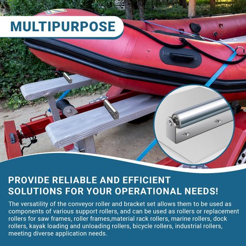 2 Sets Roller and Bracket, Roller and Bracket Set, 10" Long Roller and Bracket, 1.5'' Diameter Conveyor Roller and Bracket Set for Woodworking, Roller Conveyors or Kayak Roller Loaders