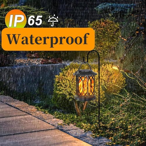Boundbreed Upgraded Flickering Flame Solar Lantern Outdoor Waterproof Light, Dance Flame Solar Lantern Outdoor Lights, Hanging Solars Flickering Lanterns for Halloween Yard Patio Lawntable(2pcs)
