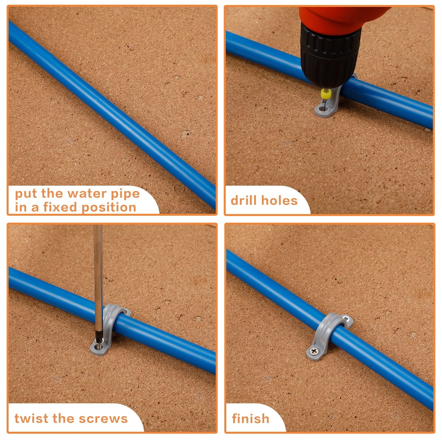 Demissle PVC Conduit Clamp 2 Hole Straps Heavy Duty Grey Plastic Conduit Strap U Clip Mounting Bracket for Cables(50 Pcs,3/4 Inch)