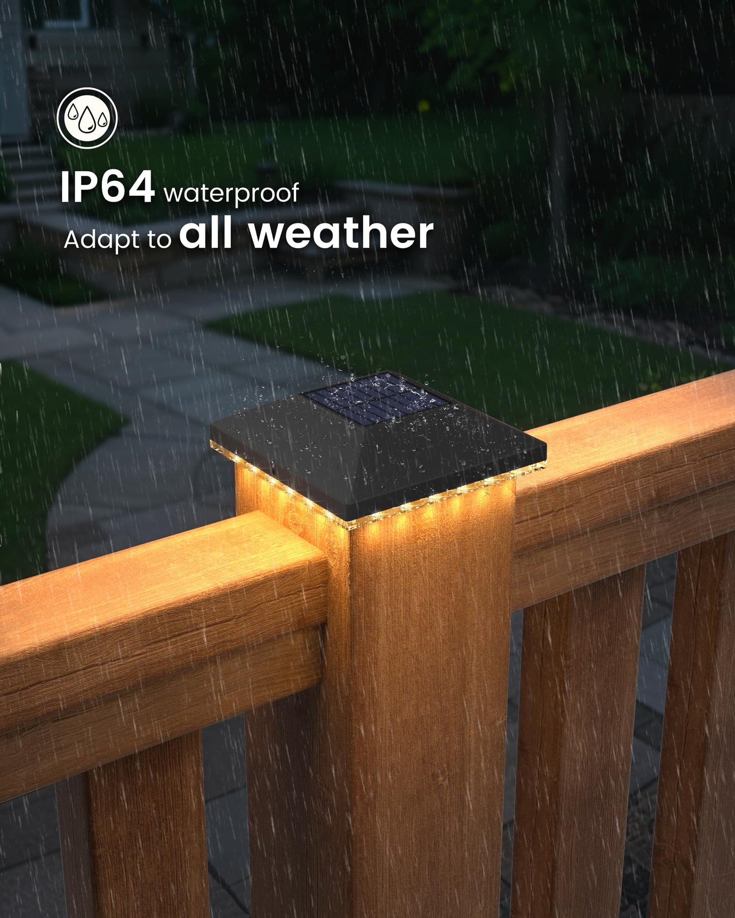 VOLISUN 4x4 Solar Fence - Post Lights Outdoor Waterproof 8pack, Deck Cap Light for 4x4 Wooden/4x4 Vinyl,Black Solar Fence Post Cap Light for Garden/Patio/Porch