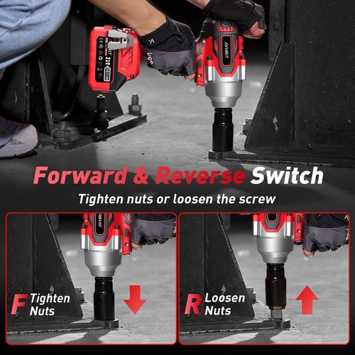 Avrhit Cordless Impact Wrench 1/2 Inch, 1300Nm / 960ft-lbs High Torque Impact Gun with 2x 4.0Ah Batteries, 5 Sockets Electric Impact Driver for Car/Truck RV/Mower