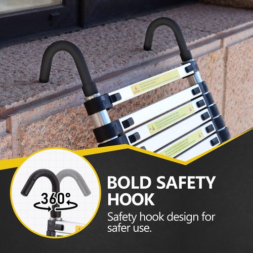 8.5FT Collapsible Ladder, Aluminum Extension Ladder with Fixed Lock & Safety Hook, 330lbs Capacity, Portable Telescopic Ladder with Handle, Telescoping Ladders for Home Roof Rv Attic (8.5FT)