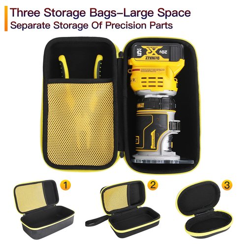 AIKANG 3 Pcs Hard Case for DEWALT 20V Max XR Cordless Router, Brushless(DCW600B), Portable Carrying Storage Bag for Router Bits