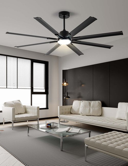 Maxslak 72 Inch Ceiling Fan with Light,Industrial Ceiling Fan with 8 Black Aluminium Blades,Smart Fan Works with Alexa,Garage Outdoor/Indoor Fan for Patio and Living Room
