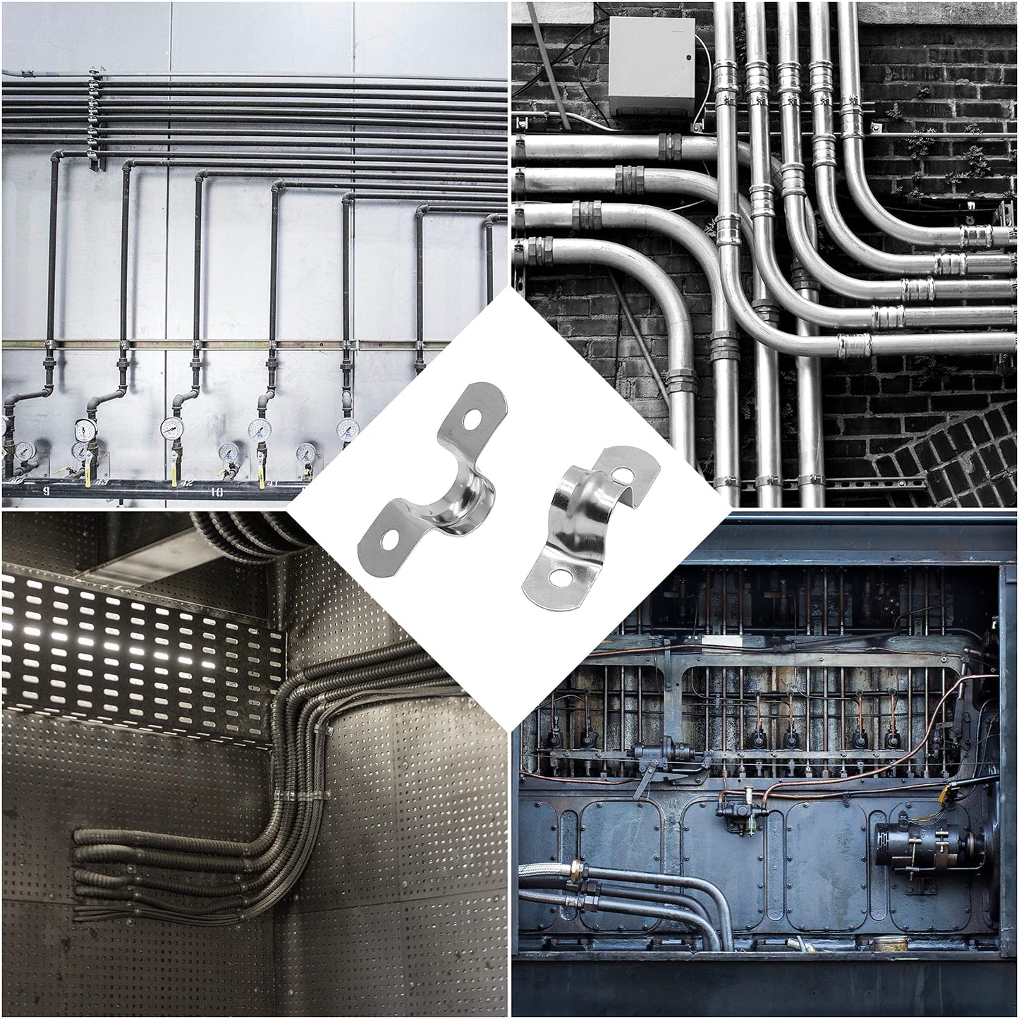 Jersvimc 20Pcs 1 Inch Stainless Steel Conduit Clamps, Two Hole U Bracket Rigid Pipe Metal U Clamp Conduit Strap Tension Clips U-tube Clamp Heavy Duty