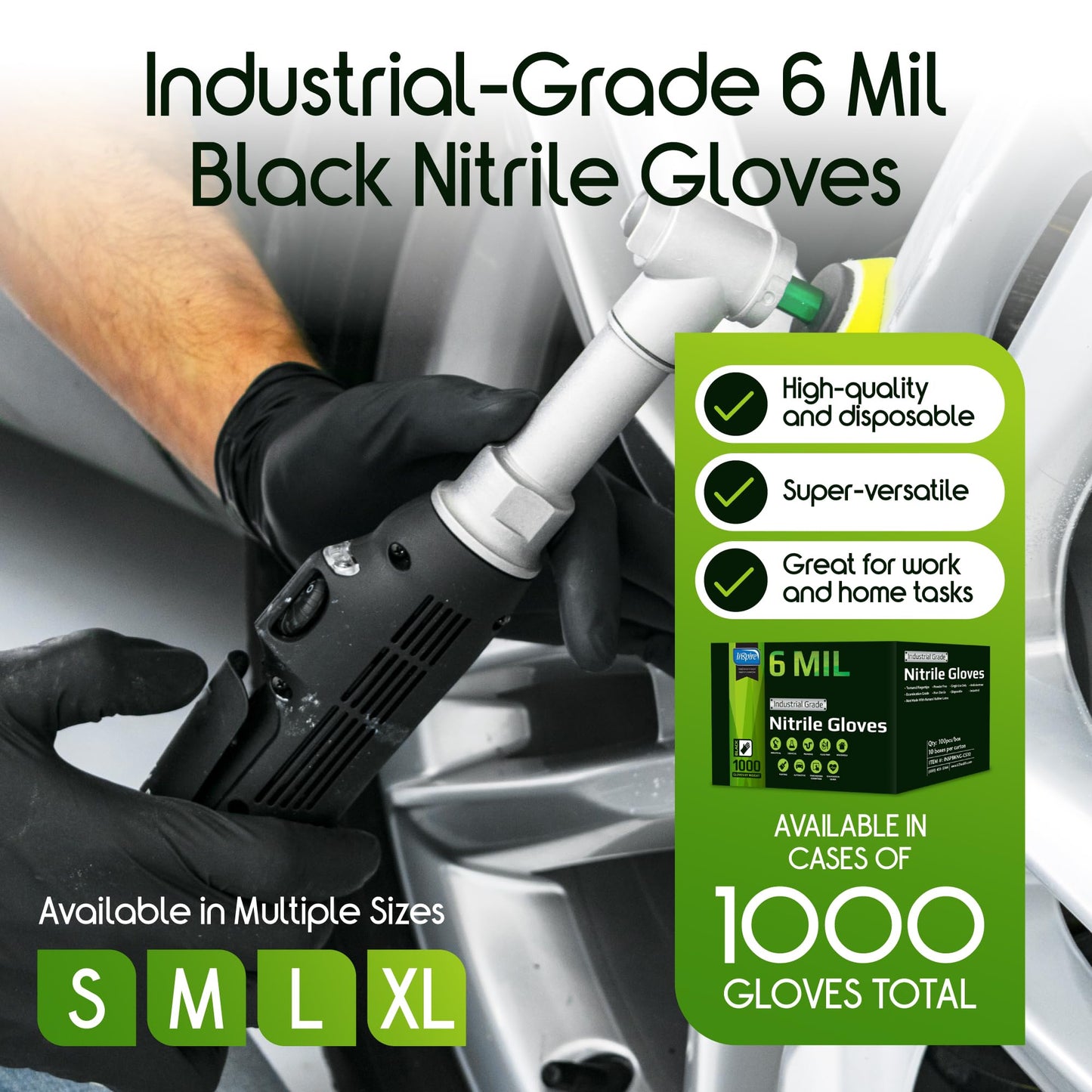 Inspire HEAVY DUTY 6Mil ORIGINAL Quality Stretch Nitrile Gloves Black Disposable Latex Free | Food, Industrial, Mechanic Tattoo (6Mil Black, Medium)