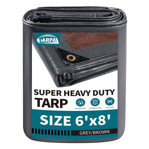 TARPAL tarp 6x8 Feet Super Heavy Duty Tarps Cover 20mil Waterproof UV Protection Rip and Tear Proof Tarpaulin with Grommets(Grey/Brown)