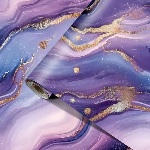 HOMETITUTE Gold Purple Marble Wallpaper Modern Art Marble Contact Paper Vinyl Self-Adhesive Removable Counter Peel and Stick Wall Paper for Wall Countertop Cabinets Furniture Home Decor 15.7"x39.4"