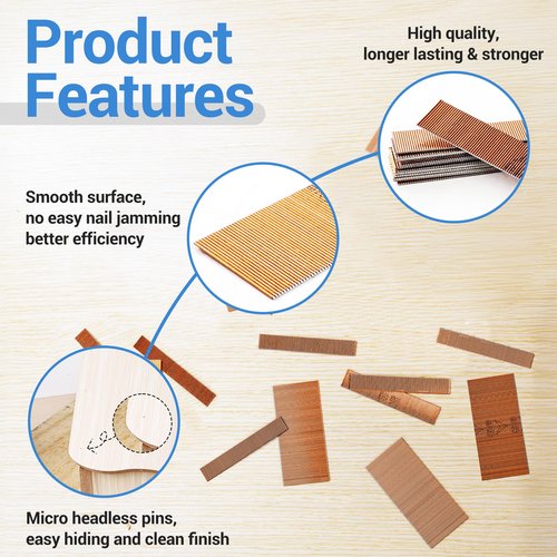 meite 23 Gauge Pin Nails, 2-Inch Micro Headless Pins for Pin Nailer - Copper Plated Pins Nails for Nail Gun, Ideal for Fine Woodworking and Trim Work (10,000 PCS)
