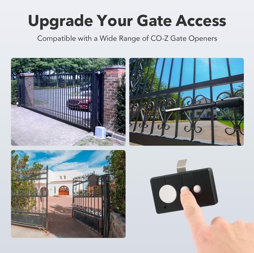CO-Z WCR1 2 Pack Gate Opener Remote Control, 433.92 KHz Gate Clicker with 100' Range Visor Clip, 3 in 1 Programmable Universal Gate Remote Wireless Key for Automatic Swing & Sliding Gate Opener