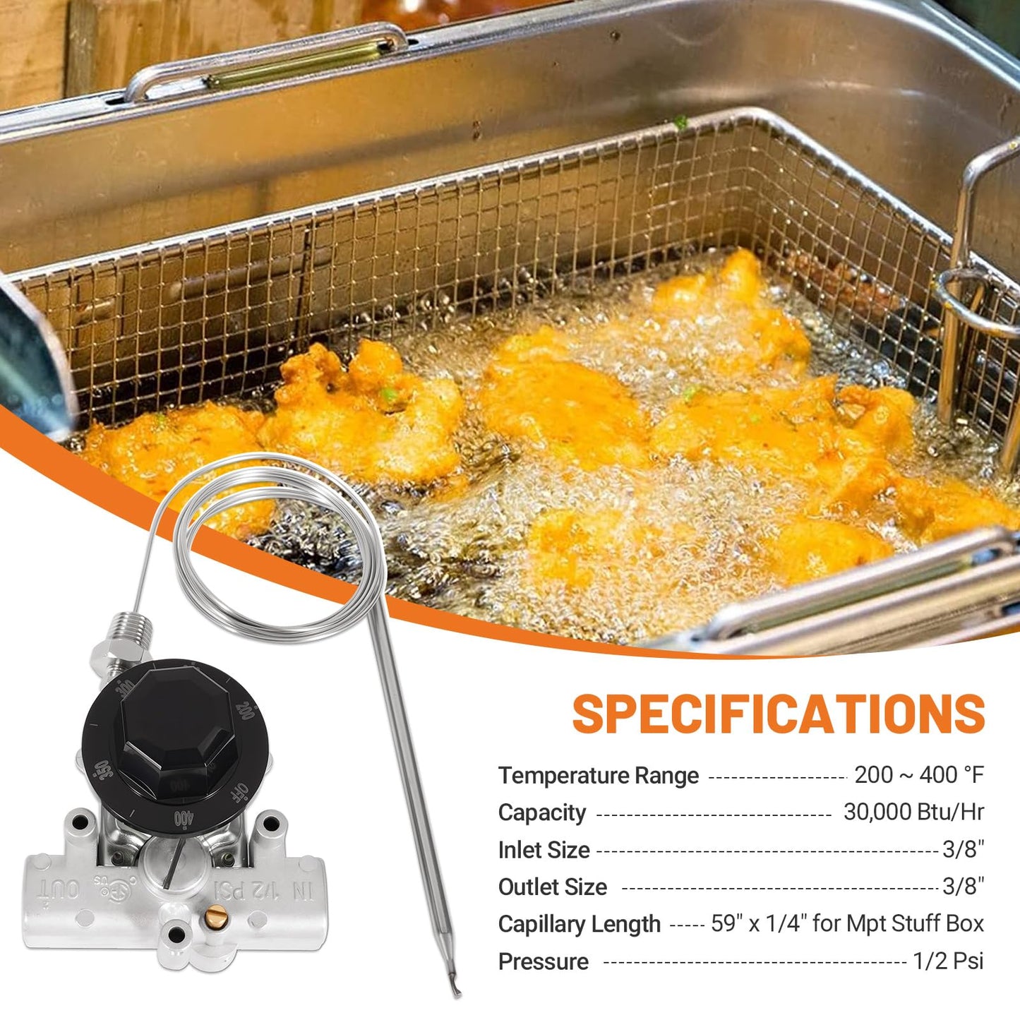 Dilomber Gas Fryer Thermostat, 3/8" Mpt Stuff Box Replacement Deep Fryer for Pitco P5047588, GSA60301800, 4290-006 Oil Temperature Precision Control, for Commercial Catering Fryers, 200°F-400°F Range