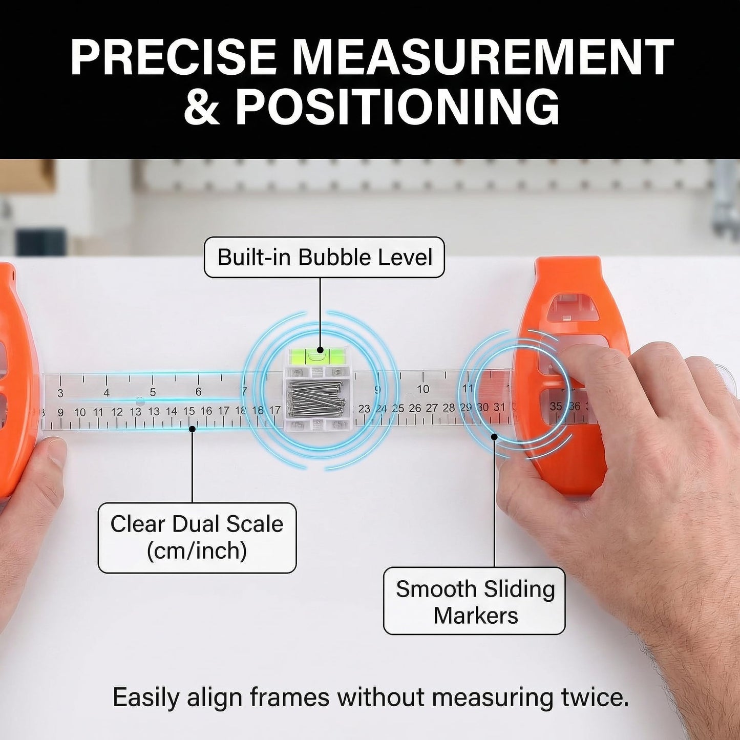 Decumeby Picture Hanging Tool with Level, Level Ruler Precision Wall Mount Guide for Wall Decor Alignment, Photo Frame Level Ruler