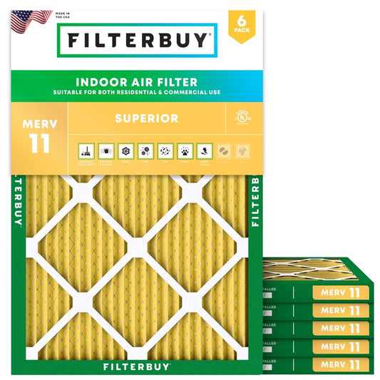 Filterbuy 21.5x23.5x1 Air Filter MERV 11 Superior Pet & Allergy Defense (6-Pack), Electrostatic Pleated HVAC AC Furnace Filters Replacement for Bryant and Carrier (Actual Size: 21.50 x 23.50 x 0.75)