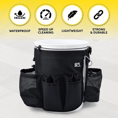 SupplyMaid Bucket Caddy with Trash Band: Bucket Caddy for Detailing, Cars, Trucks, Motorcycles, Bikes, & House Cleaning