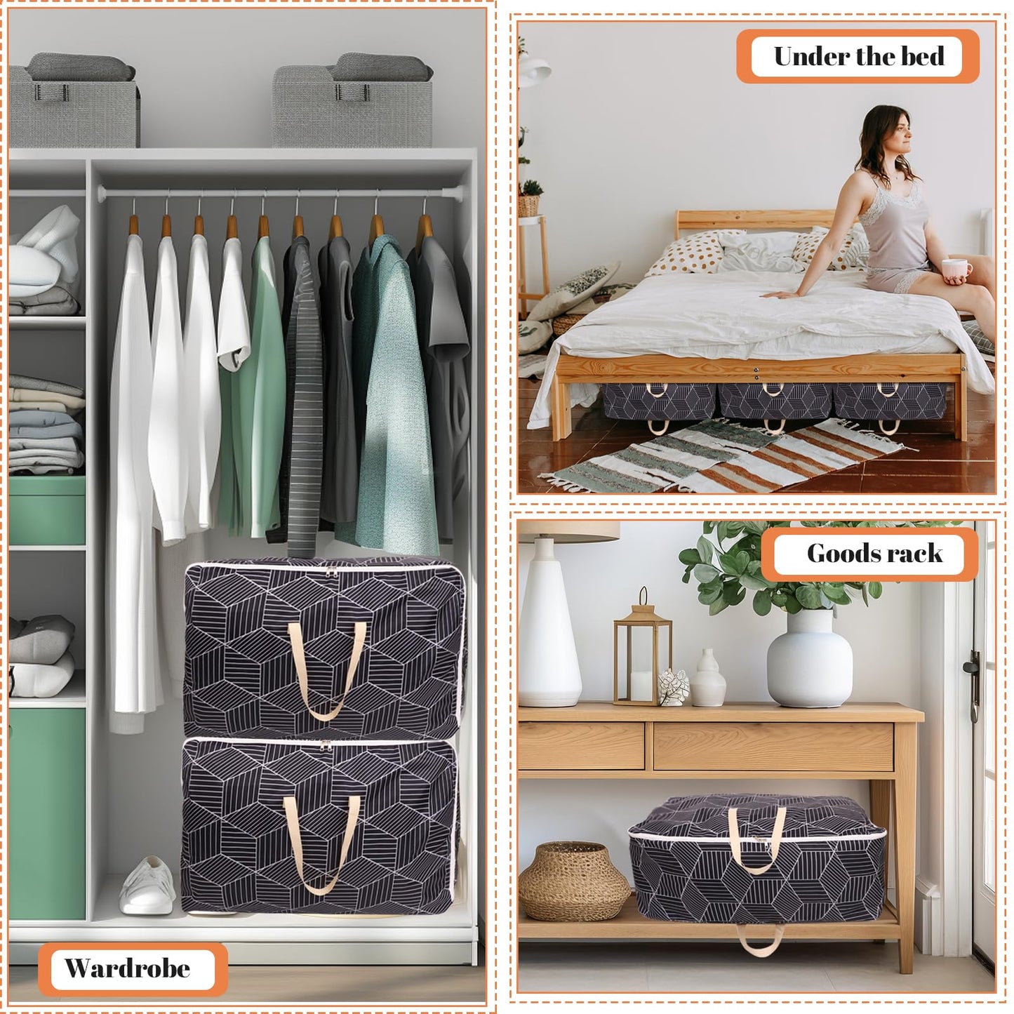 Dntorx 4 Pack Large Storage Bag, 28GAL Moving Bags with Zips Large Duvet Storage Bag Clothes Storage Bags Underbed Storage Box for Clothes, Pillows, Bedding, Blankets, Christmas Storage Containers