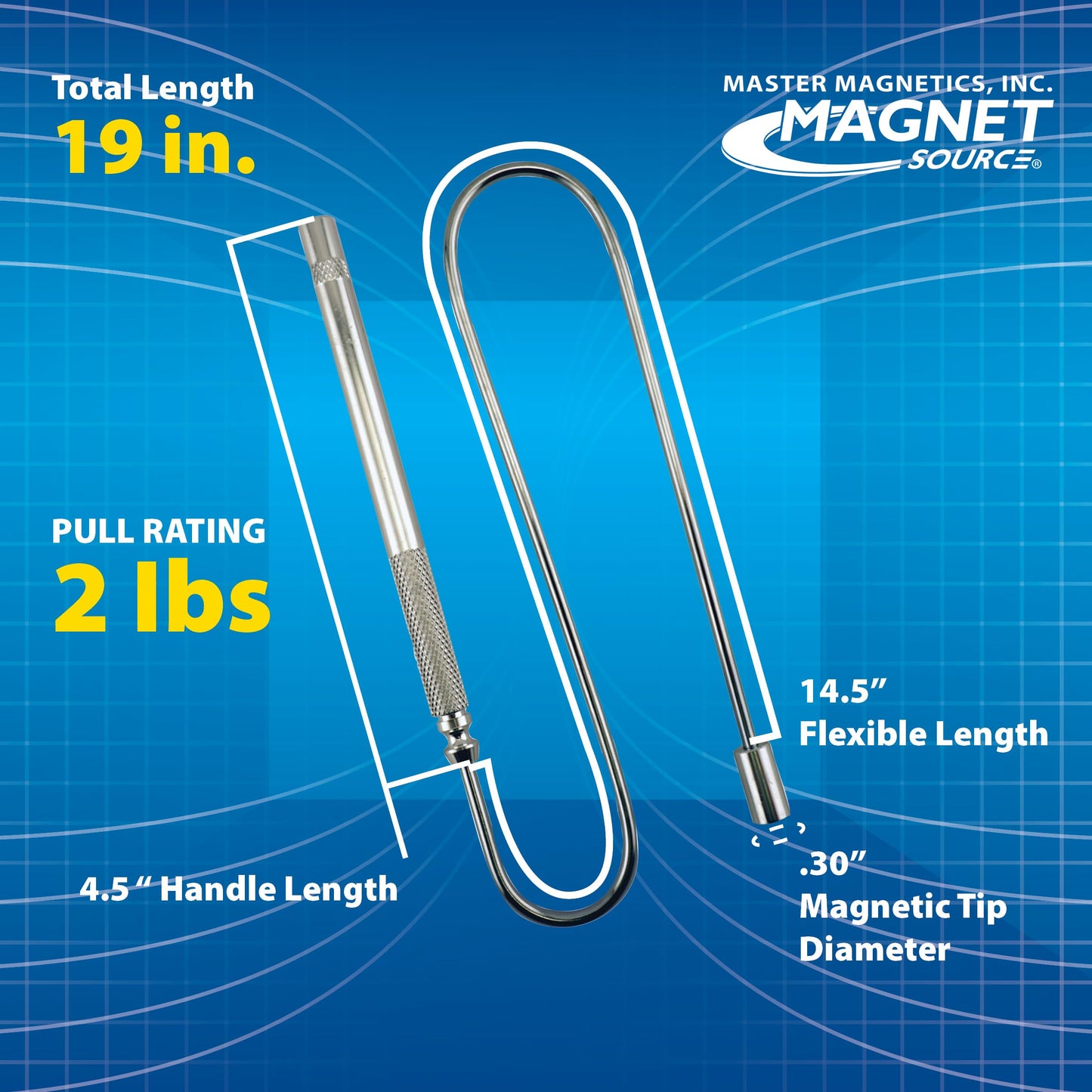 Master Magnetics Bend-It Bendable Magnetic Pick-Up Tool - Strong Retrieving Magnet for Screws, Nails, and Small Hand Tools - Ideal for Mechanics and Plumbers - 2 lb Hold - 19” L