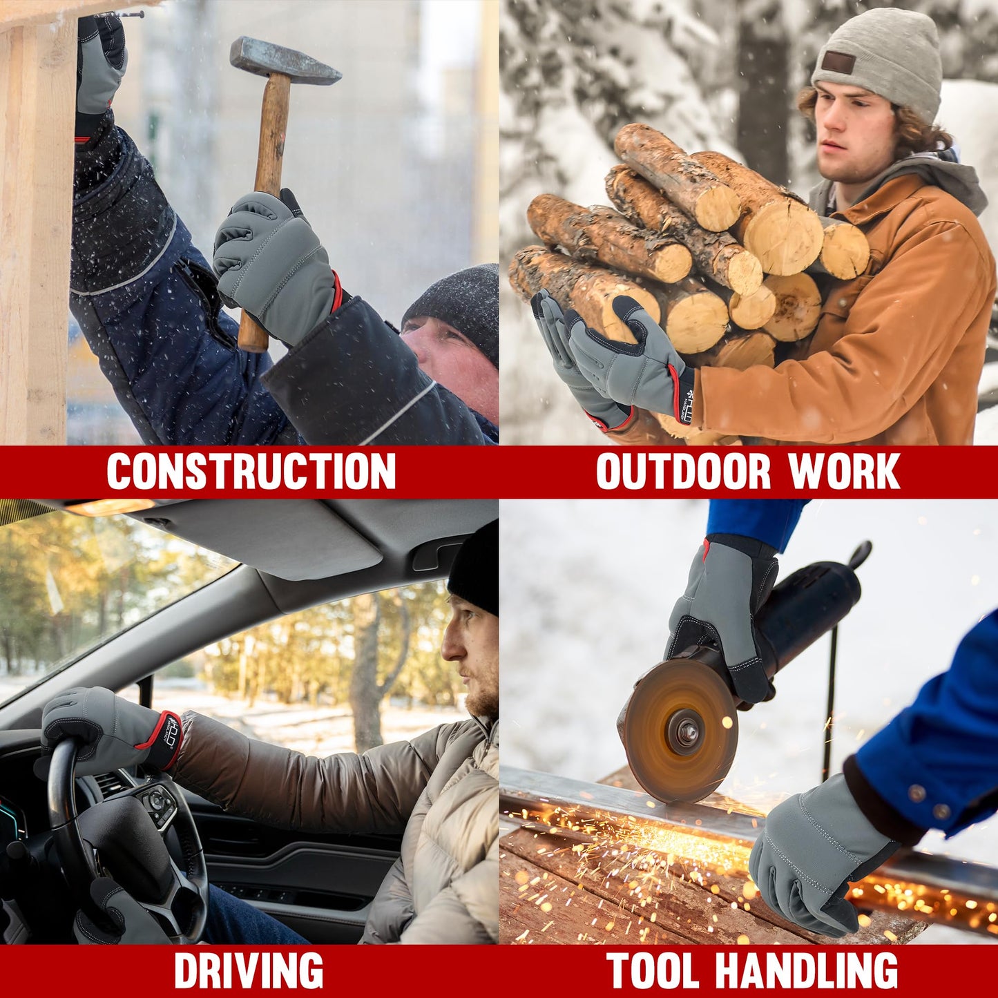 HANDLANDY Winter Work Gloves for Men & Women, Utility Mechanic Working Gloves Touch Screen, Flexible Breathable Gardening Gloves for Yard Maintenance (2X-Large, 1 Pair)