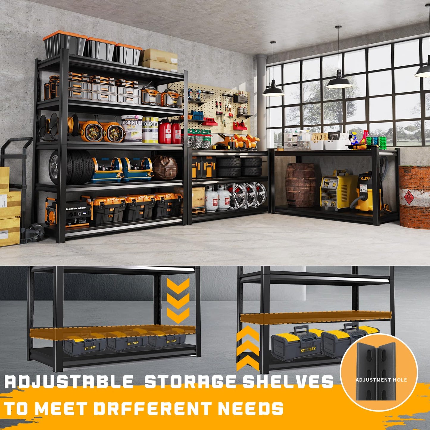 LLIIFFEE Garage Shelving Metal Shelf Heavy Duty Storage Shelves Industrial Shelving 5 Tier Adjustable Shelves Storage Rack Utility Shelves for Garage, Warehouse, Basement (20" D x 46" W x 93" H)