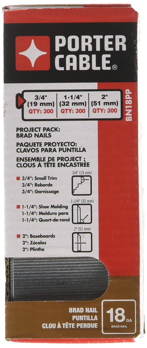 PORTER-CABLE Brad Nails, Project Pack, 18GA, 300 x 5/8 in., 300 x 1-1/4 in., 300 x 2 in. 900-Pack (BN18PP)