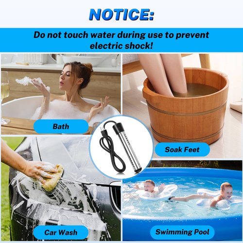 2000W Immersion Water Heater, Electric Portable Water Heater with Digital LCD Thermometer, Bucket Heater with 304 SS Guard Fast Heating 5 Gallons of Water in Minutes for Bathtub