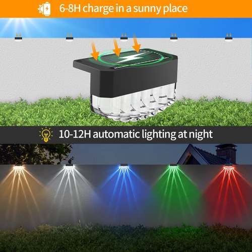 Solar Fence Lights Outdoor - 3 Lighting Modes Step Lights, Super Bright LED Waterproof Solar Deck Light for Outside Stair Fence Step Pool Backyard Decor