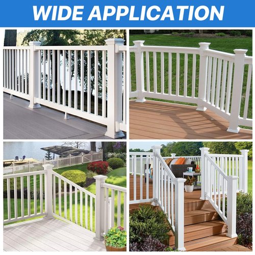 Aemygo 8 Pcs Vinyl Post Skirt, 4 Inch Split Style Post Base Cover White Post Sleeves Column Wraps for Porch, Fence, Stairs, Rails