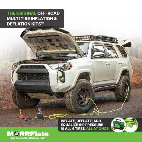 MORRFlate TenSix PSI Pro 10.6 CFM 12V Portable Dual Cylinder Offroad Air Compressor | PSI Pro Technology Set Your PSI and Walk Away | 4FT Stainless Steel Hose | Includes Carry Bag and Gloves