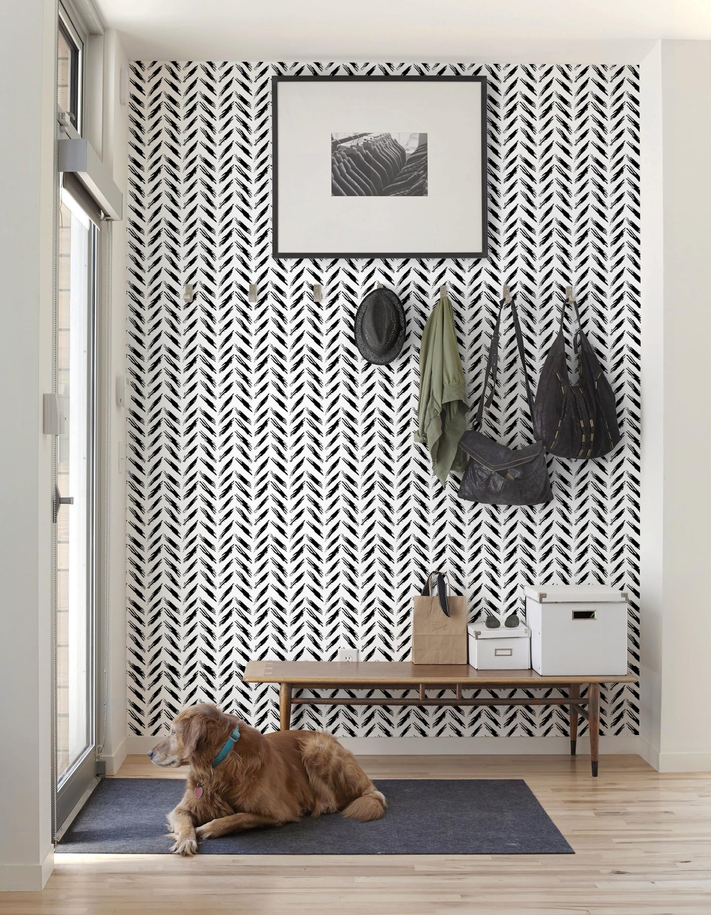 Micpolo Black and White Peel and Stick Wallpaper Modern Self-Adhesive Contact Paper Thicken Waterproof Easy to Clean Decorative Removable Wall Paper Herringbone for Bedroom Bathroom 17.3in x 78.7in