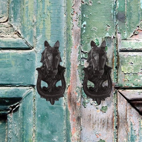 BRASSTAR Cast Iron Door Knocker, Horse Head Shape, Antique Heavy Duty Door Knocker for Front Door Garden Wooden House Farmhouse Barn TQGJPT357
