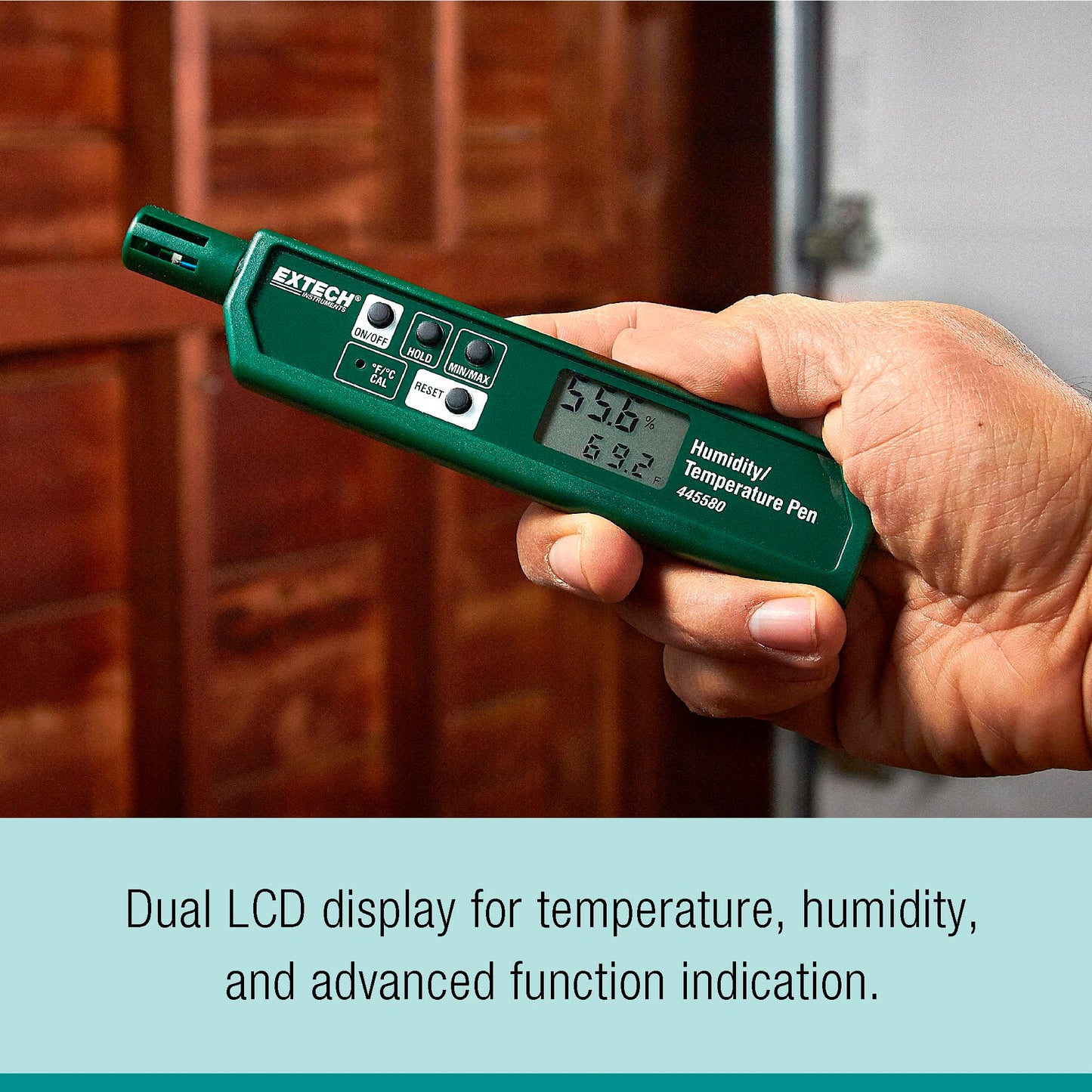 Extech 445580 Humidity and Temperature Pen with Fast Response Sensor, Min/Max Memory, Dual LCD, Pocket-Sized Hygrometer for HVAC, Labs, Storage Rooms, Indoor Air Monitoring