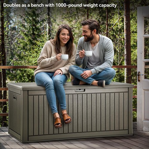 YITAHOME 230 Gallon Double-Wall Deck Box with Divider & Side Handles, Outdoor Large Storage for Patio Furniture Cushions, Garden Pool Accessories, Water Resistant & Lockable