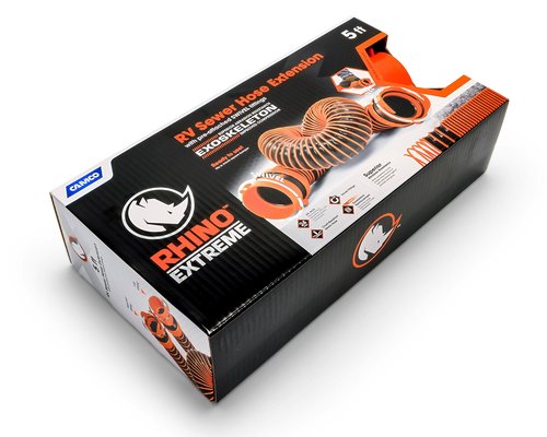 Camco RhinoEXTREME 5-Foot Camper/RV Sewer Hose - Features TPE Technology for Abrasion Resistance and Crush Protection - Includes Pre-Attached Rhino Swivel Fittings (39865)