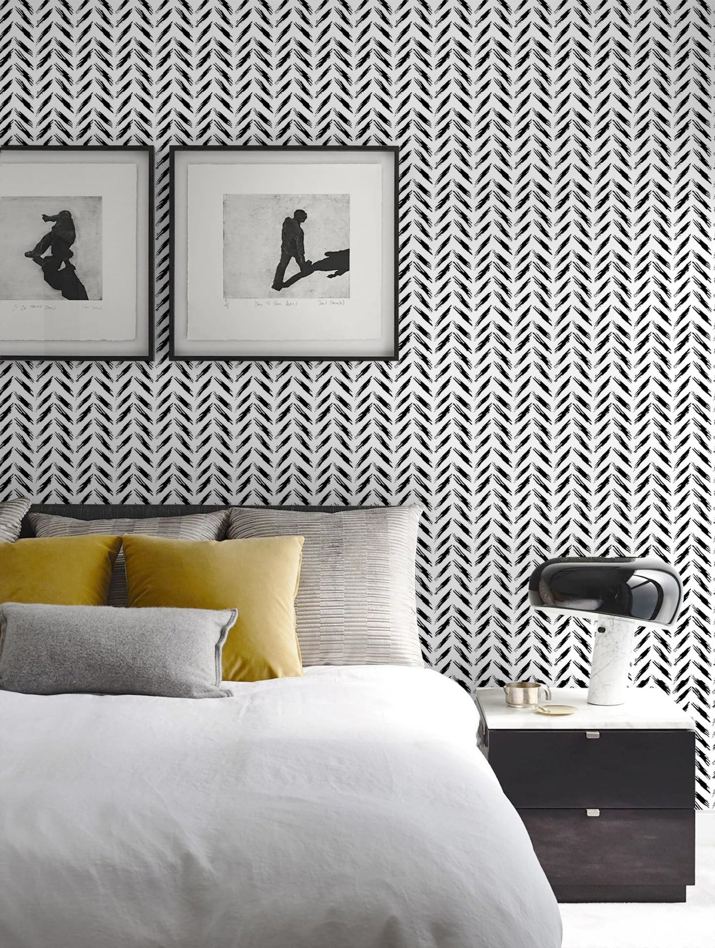 Micpolo Black and White Peel and Stick Wallpaper Modern Self-Adhesive Contact Paper Thicken Waterproof Easy to Clean Decorative Removable Wall Paper Herringbone for Bedroom Bathroom 17.3in x 78.7in