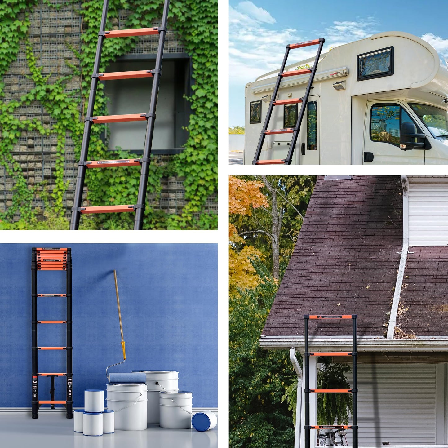 SINMEIRUN 16.5FT Telescoping Ladder, Portable Extension Folding Ladder, Multi-Purpose Compact Ladder for Household or Outdoor Work, 330lbs Max Capacity