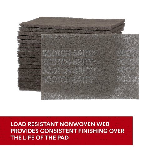 Scotch-Brite Ultra Fine Grade 7448 Hand Pad, Pack of 3, 6 in x 9 in Hand Pads, Nonwoven Silicon Carbide, Surface Preparation, Scuffing, and Cleaning, Gray