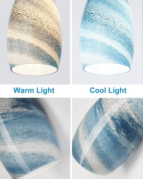 Oval Glass Pendant Lamp Shade - Grey Blue Art Glass Light Covers for Kitchen Island Pendant Light Fixtures Replacement