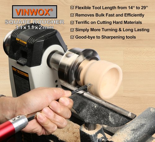VINWOX 9 PCS Carbide Wood Lathe Turning Tool Set, Pen Turning tools, Including Swan Neck Hollower, Rougher, Finisher, Detailer, Aluminum Handles from 14" to 29", Fine Polished Stainless Steel Shank