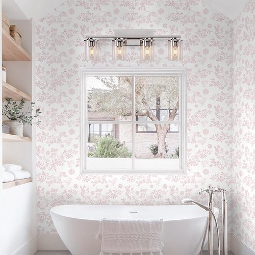 Heroad Boho Peel and Stick Wallpaper Pink Floral Contact Paper 17.3"x78.7" Leaf Wall Paper Removable Self Adhesive Wallpaper for Cabinet Bathroom Waterproof Nursery Decor Vinyl Papel Tapiz para Pared