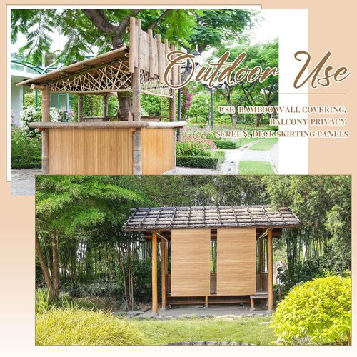 Juexica 2 Pcs Natural Bamboo Wall Panel for Interior Wall 48'' x 96'' Bamboo Covering Renewable Pole Wainscoting Room Divider Decor for Bedroom Living Room Kitchen Island Office (Carbonized)