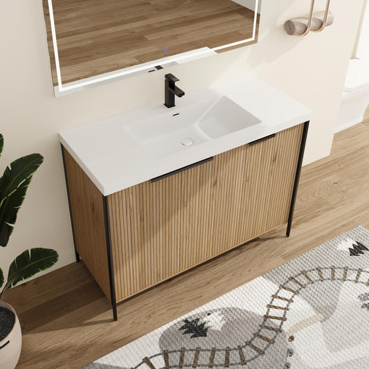 Malwee 48 Inch Freestanding Bathroom Vanity with Sink, 48'' Floor Stand Bathroom Vanity Combo, Modern Cabinet Set with 2 Doors and White Resin Basin Top (MA105-48)