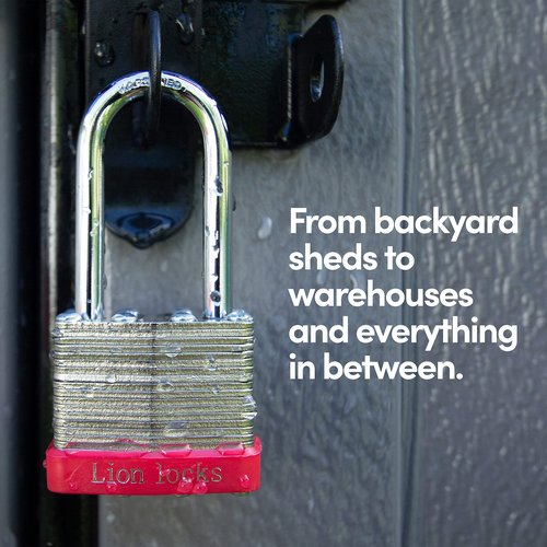 Lion Locks 4 Keyed-Alike Padlocks w/ 2” Long Shackle, 8 Keys, Hardened Steel Pad Lock, Pick Resistant Brass Pin Cylinder (Pack of 4)