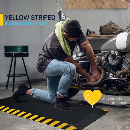 FEATOL Anti Fatigue Mats Industrial, Ergonomic Standing Floor Mat for Work for Stand, Black with Yellow Border Safety 20" x 39"-Support for Leg & Back Pain