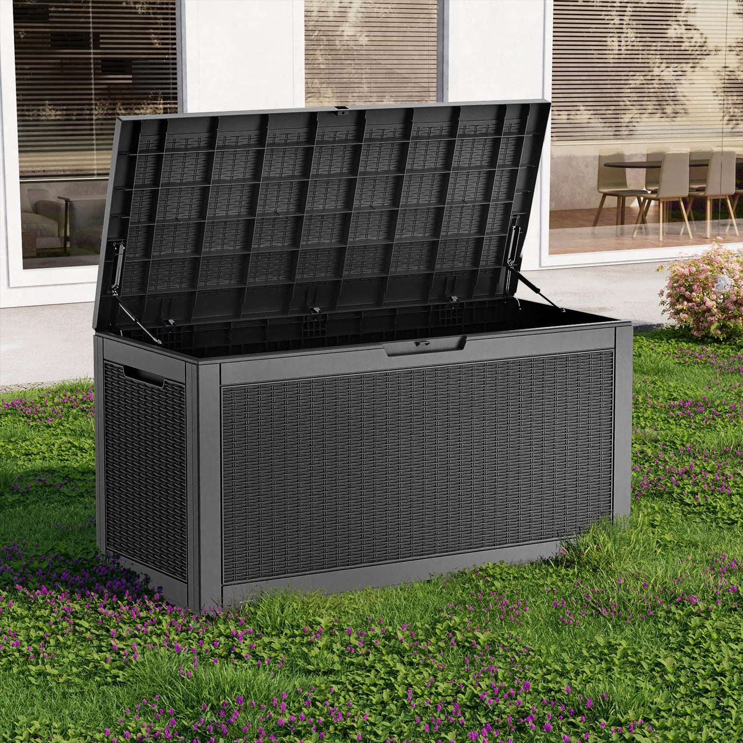 GYMHILL Resin Deck Box Outdoor Storage Box Waterproof for Patio Furniture,Outdoor Cushions,Garden Tools and Pool Supplies (Black, 120 Gallon)