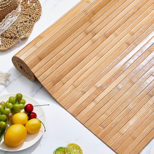 Juexica 2 Pcs Natural Bamboo Wall Panel for Interior Wall 48'' x 96'' Bamboo Covering Renewable Pole Wainscoting Room Divider Decor for Bedroom Living Room Kitchen Island Office (Carbonized)