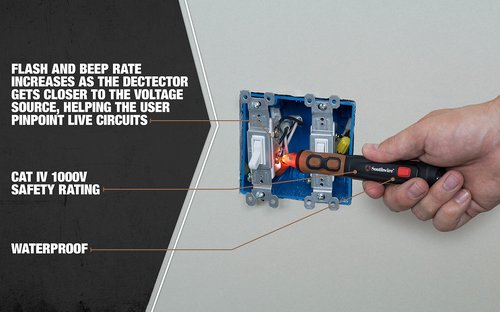 Southwire 40150N Advanced AC Non Contact Voltage Tester Pen; Dual Range 12-1000VAC/100-1000VAC; Non Contact Voltage Detector with LED Flashlight; 6' drop test rated; and IP67 waterproof; NCVT