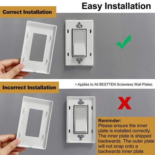 BESTTEN 2 Gang Screwless Wall Plate, 10 Pack, USWP4 Off White Series, Decorative Outlet Cover, H4.69” x W4.73”, Light Switch Cover, Double Gang Receptacle Face Plate