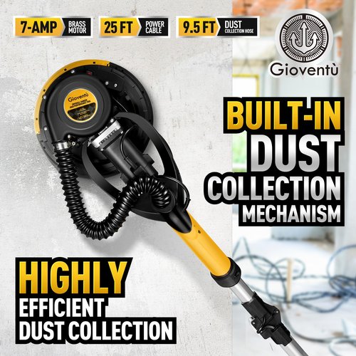 Drywall Sander, 750W Powerful Electric Drywall Sander with Vacuum Attachment, Auto Dust Collection, 7 Variable Speed 900-1800RPM, Dustless Wall Sander with Long Power Cord for Popcorn Ceiling, Drywall