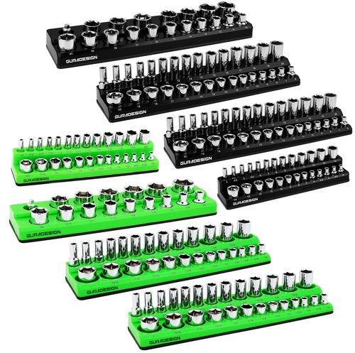8PCS Magnetic Socket Organizer Set, Magnetic Socket Holder, 1/4", 3/8", 1/2" Socket Holds 171 Pieces Magnetic Socket Trays.