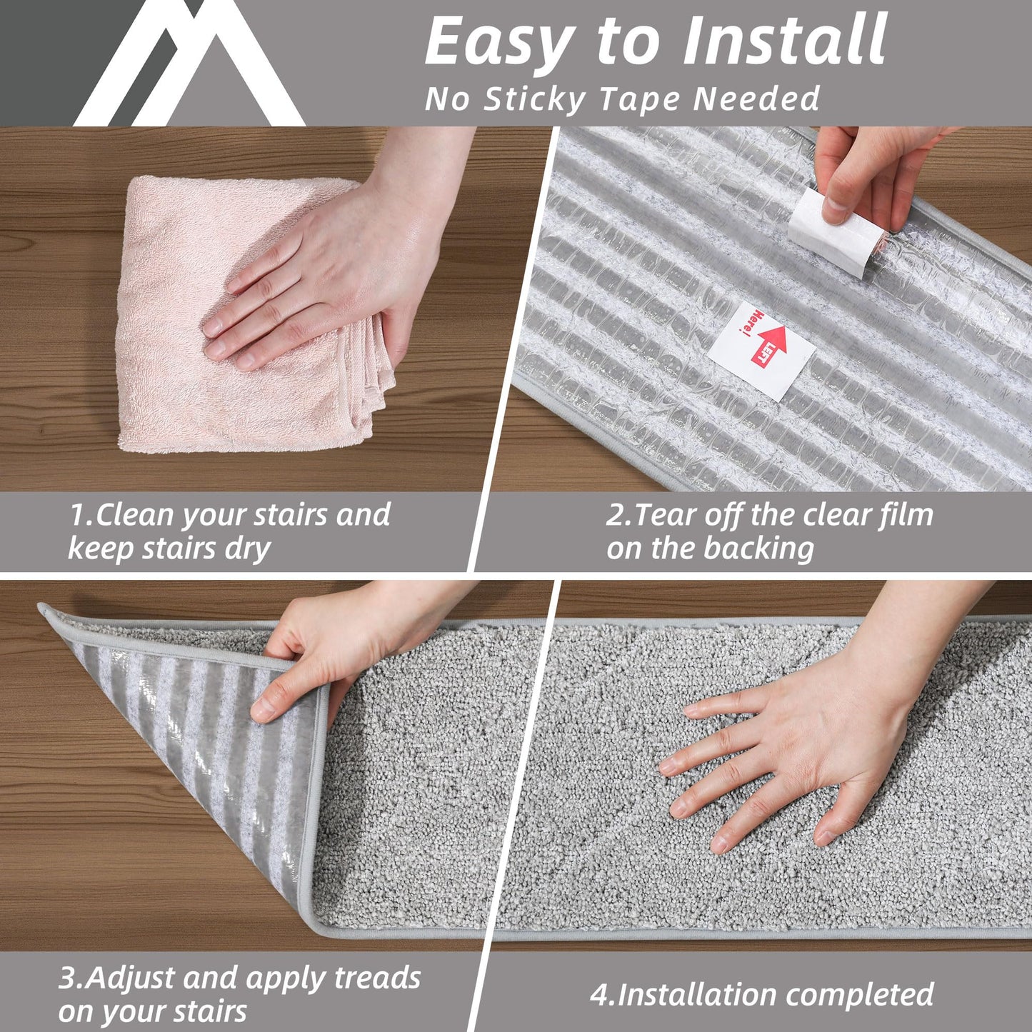 COSY HOMEER Edging Stair Treads Non-Slip Carpet Mat 28inX9in Indoor Stair Runners for Wooden Steps, Edging Stair Rugs for Kids and Dogs, 100% Polyester TPE Backing (10pc, Grey)