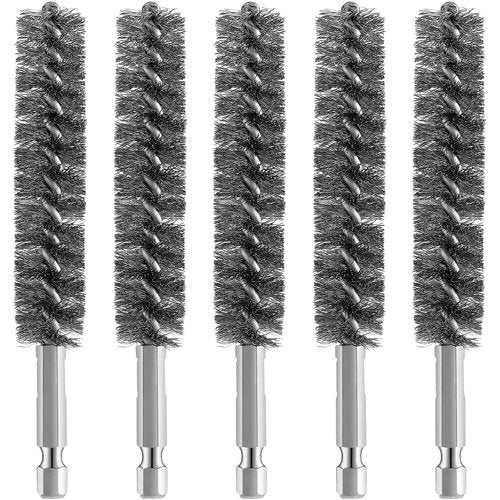 Geiserailie Bore Brush Bristles Wire Brush for Power Drill Cleaning Wire with Hex Shank Handle for Power Drill Cleaning(5 Pieces,Stainless Steel)